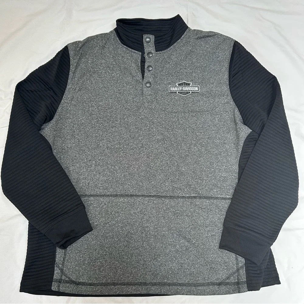 Harley-Davidson Charcoal and Black Button-Up Athletic Sweatshirt - Picture 1 of 5